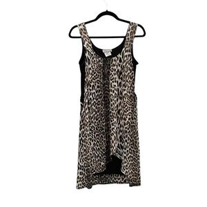 ZOONI Collection Leopard Print Sleeveless High Low Dress Black Brown White S